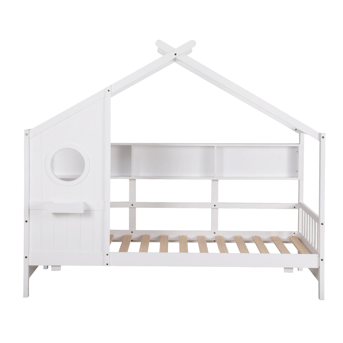Built-in three compartment bookcase on the Artiss DREGO kids single bed frame