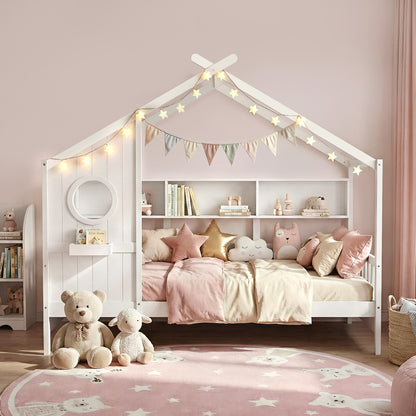 Solid pine wood house frame of the Artiss DREGO single bed, 195 x 99 x 170 cm overall