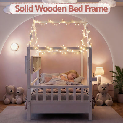 Open storage space beneath the Artiss DREGO kids house bed frame in white