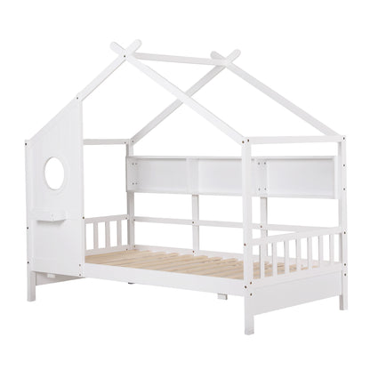 Roof shaped house frame of the Artiss DREGO kids single Montessori bed in white pine