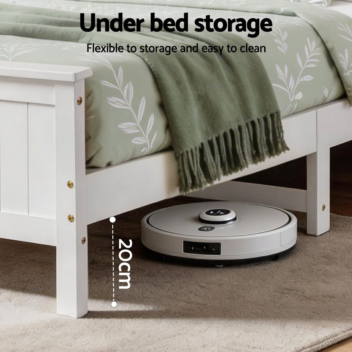 Slatted base with reinforced bracket supports inside the Artiss white single bed frame