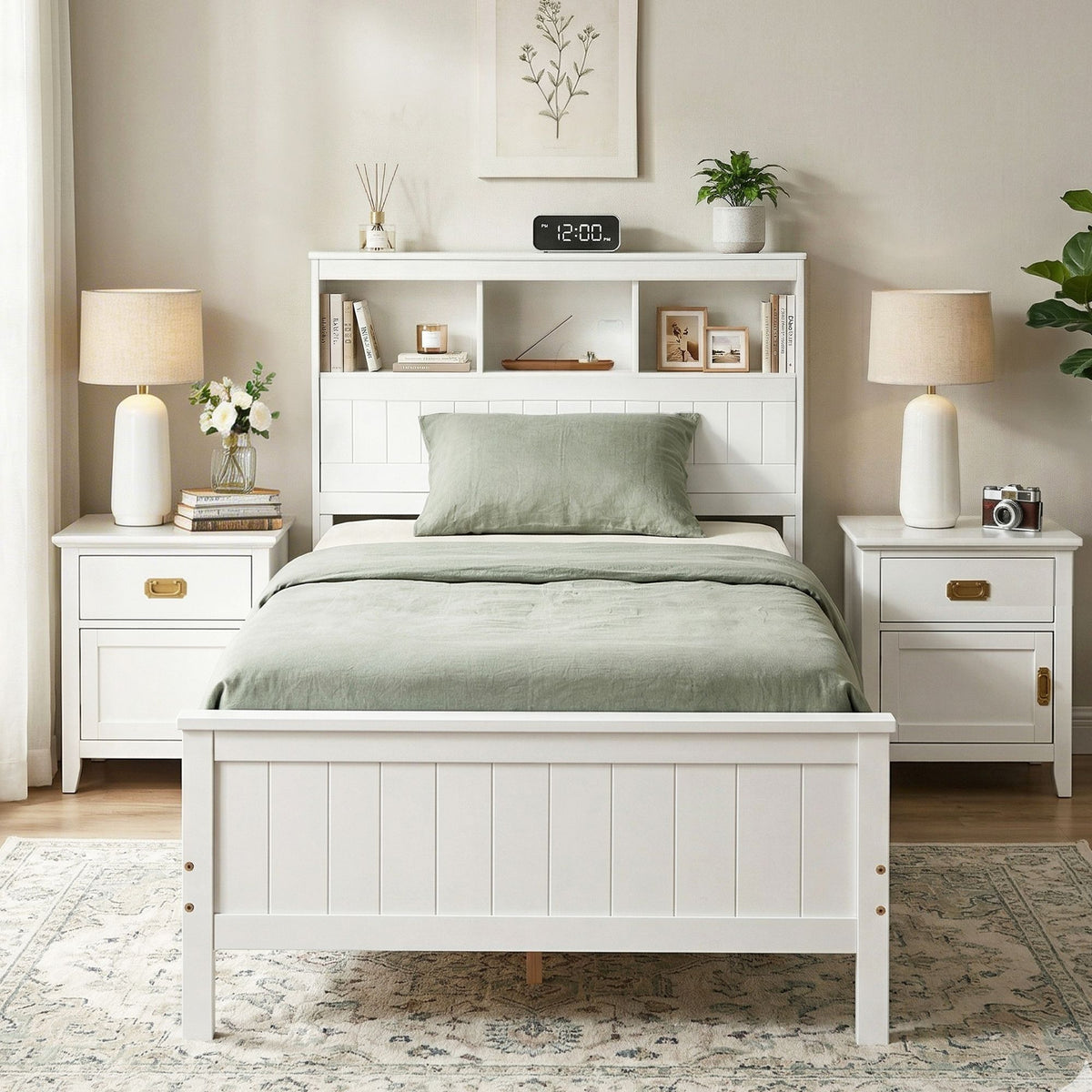 Heavy duty steel fixings joining the pine wood rails of the Artiss single bed frame
