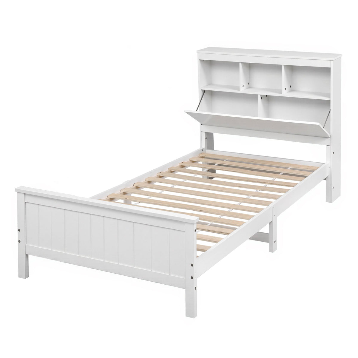White single bed frame rated to a 150kg maximum user weight, suitable for adults and children