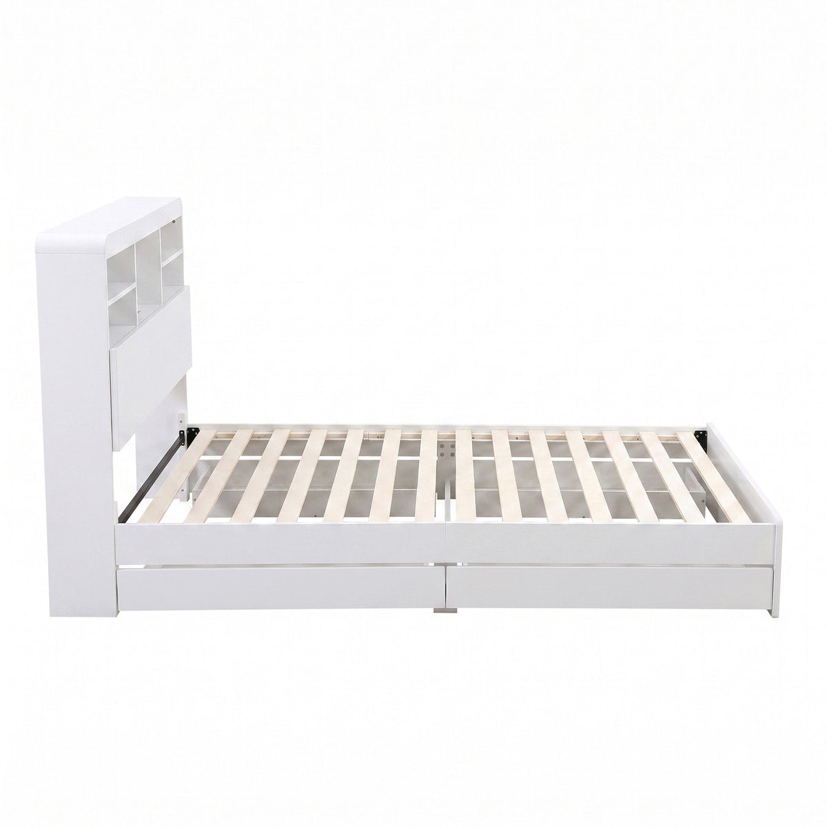 Built-in night light and USB and Type-C charging ports set into the bed frame headboard