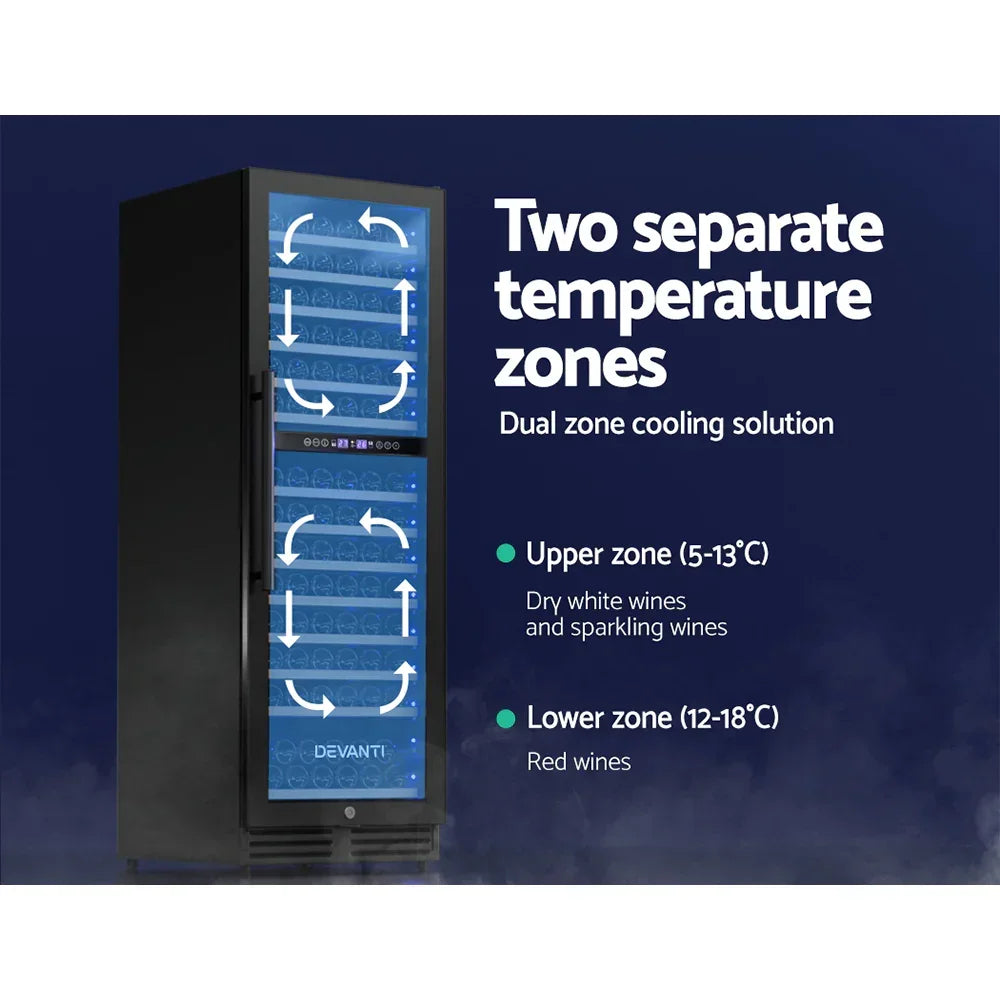 Devanti 154 Bottle Dual Zone Wine Fridge - Black