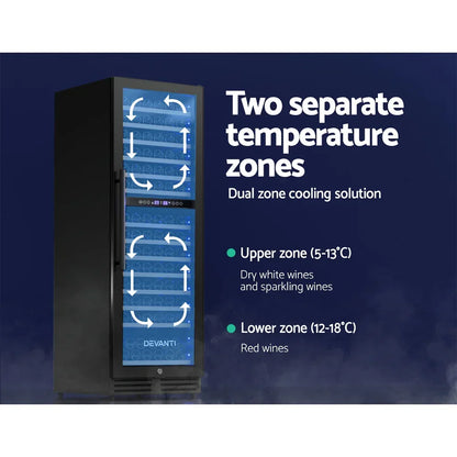 Devanti 154 Bottle Dual Zone Wine Fridge - Black