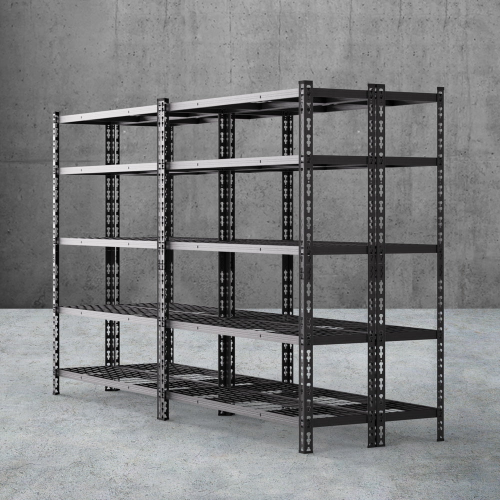 Heavy-duty metal shelving unit with adjustable shelves for garage or warehouse storage