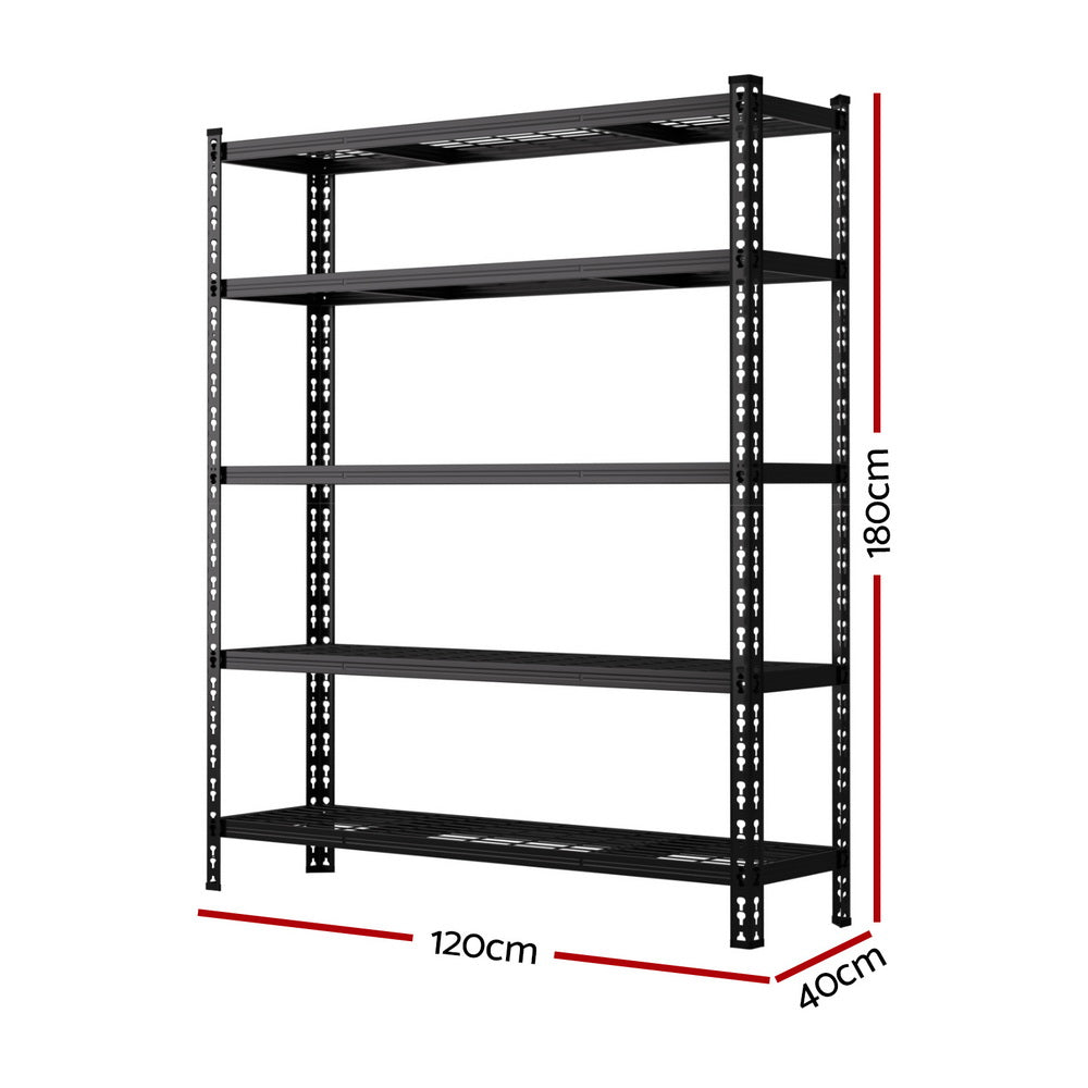 Heavy-duty 5-tier metal shelving unit, 180cm high, 120cm wide, 40cm deep – ideal for garage or warehouse storage