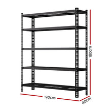Heavy-duty 5-tier metal shelving unit, 180cm high, 120cm wide, 40cm deep – ideal for garage or warehouse storage