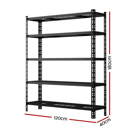 Heavy-duty 5-tier metal shelving unit, 180cm high, 120cm wide, 40cm deep – ideal for garage or warehouse storage
