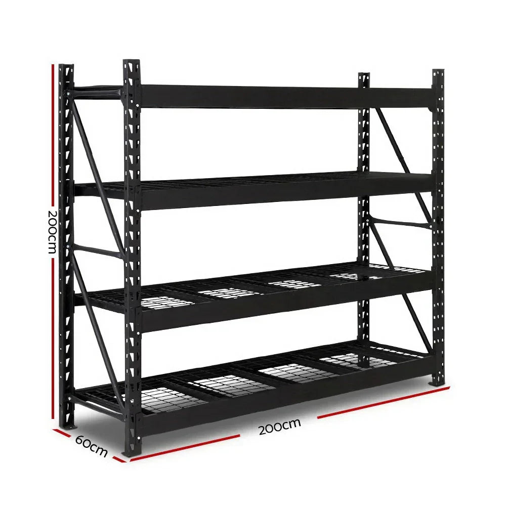 Giantz 2Mx2M Garage Shelving Warehouse Pallet Racking Storage Shelve Black - Stacks Warehouse