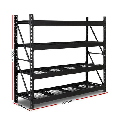 Giantz 2Mx2M Garage Shelving Warehouse Pallet Racking Storage Shelve Black - Stacks Warehouse
