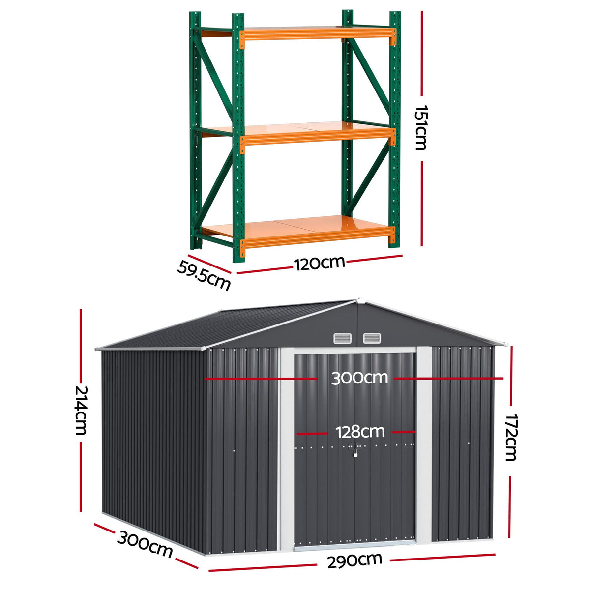 Giantz garden shed with double sliding doors and a 125 x 170cm opening