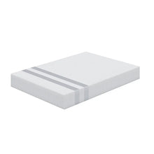 White mattress topper with two gray stripes on side, isolated on white background