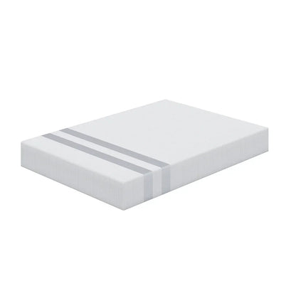 White mattress topper with two gray stripes on side, isolated on white background