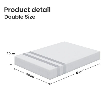 White double-size mattress with grey stripes, dimensions 138x190x25 cm, product detail