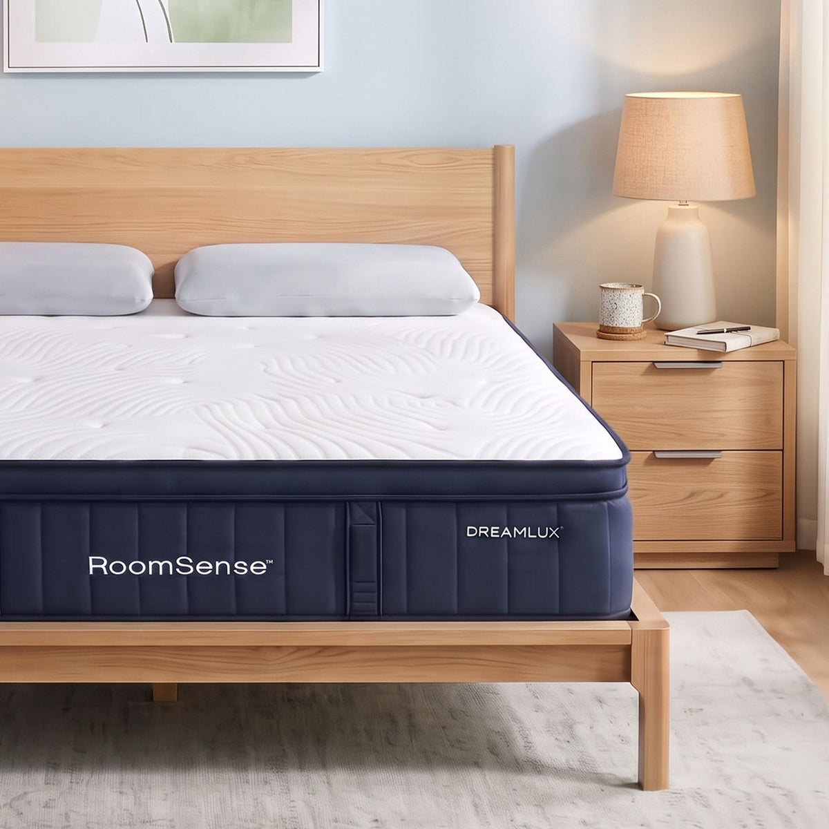 Two solid memory foam pillows supplied with the double mattress