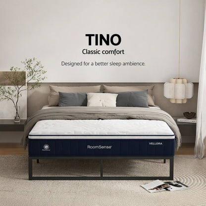 RoomSense Double 30cm natural latex hybrid mattress with a steel bed frame
