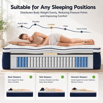 Soft, skin-friendly knit outer cover on a double latex hybrid mattress