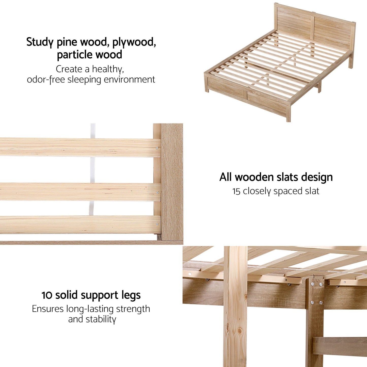 RoomSense Queen 26cm Firm Mattress Bundle with Oatmeal Wooden Bed Frame