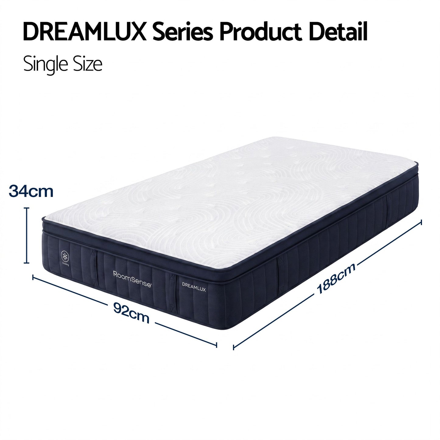 RoomSense 34cm Medium Firm Pocket Spring Mattress | Single