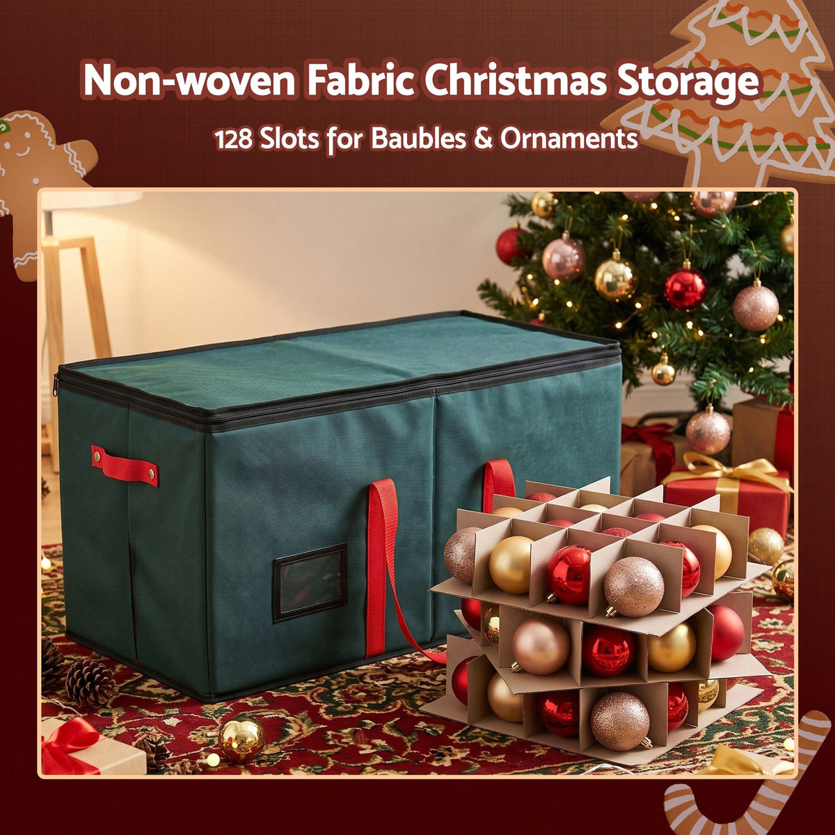 Jingle Jollys Bauble Storage Bag 128 Slots - Green - view 4