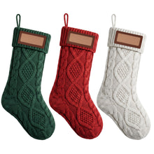 Jingle Jollys 3PCS Personalized Christmas Stockings with Leather Patches 16 Inch Knitted Solid Colour Xmas Decor For Fireplace Mantel, Christmas Tree, Home Decoration & Holiday Party Displays