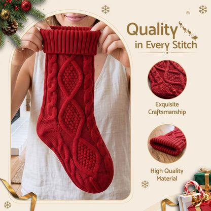 Jingle Jollys 3PCS Personalized Christmas Stockings with Leather Patches 16 Inch Knitted Solid Colour Xmas Decor For Fireplace Mantel, Christmas Tree, Home Decoration & Holiday Party Displays