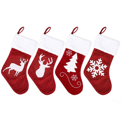 Jingle Jollys 4 Pack Large Velvet Christmas Stockings 46.5cm Red White Decor Perfect For Gift Ideal, Fireplace Mantels Christmas Trees Holiday Party Decorations