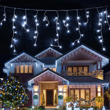 Jingle Jollys 32m solar icicle Christmas lights 960 LED cool white, Stacks Warehouse AU