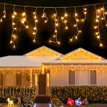 Jingle Jollys 32m solar icicle Christmas lights 960 LED warm white, Stacks Warehouse AU