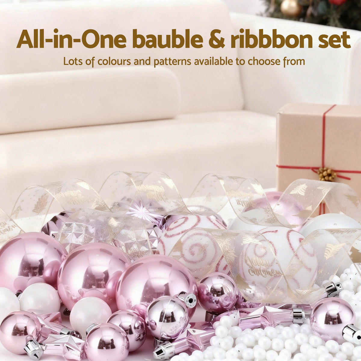 Jingle Jollys 34pc Ornament Set + 20m Ribbon - Pink Gold - view 4