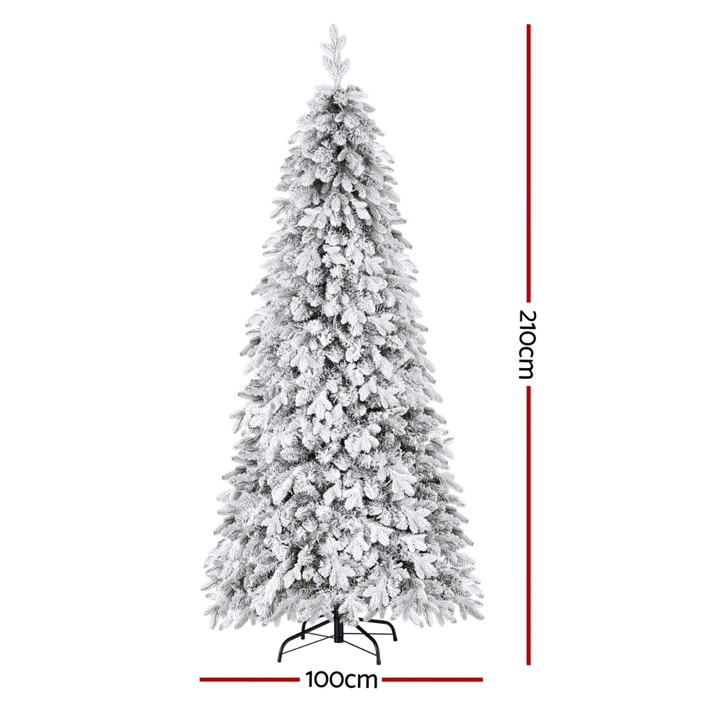 Jingle Jollys 2.1m Snow Flocked Pencil Tree - 350 LED - view 2