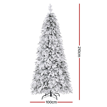 Jingle Jollys 2.1m Snow Flocked Pencil Tree - 350 LED - view 2