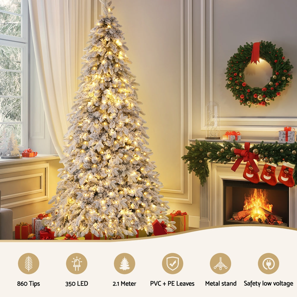 Jingle Jollys 2.1m Snow Flocked Pencil Tree - 350 LED - view 4