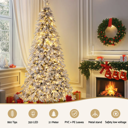 Jingle Jollys 2.1m Snow Flocked Pencil Tree - 350 LED - view 4