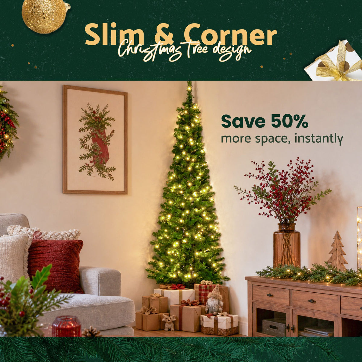 Jingle Jollys 1.8m Pre-Lit Corner Christmas Tree - view 7