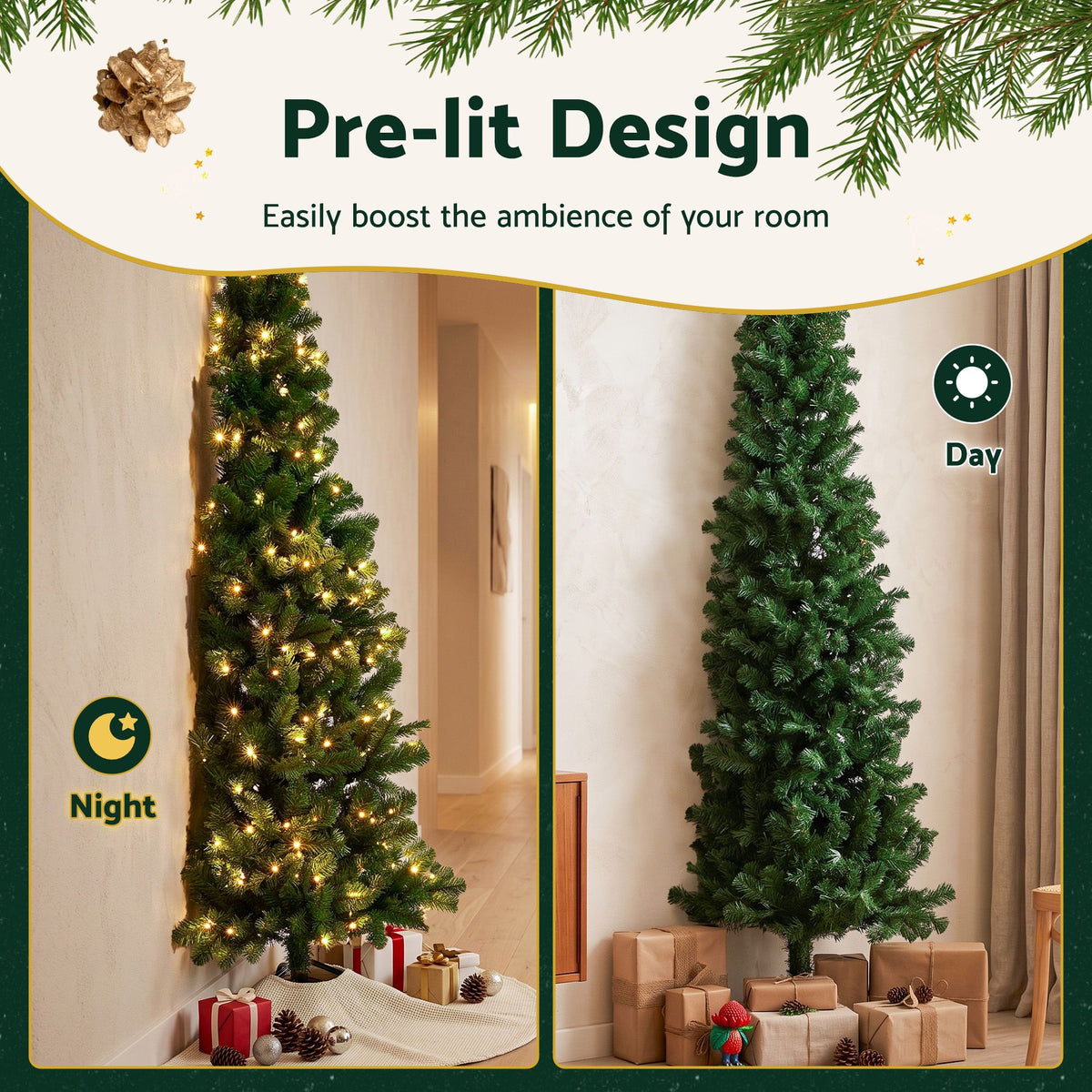 Jingle Jollys 2.4m Pre-Lit Corner Christmas Tree - view 6