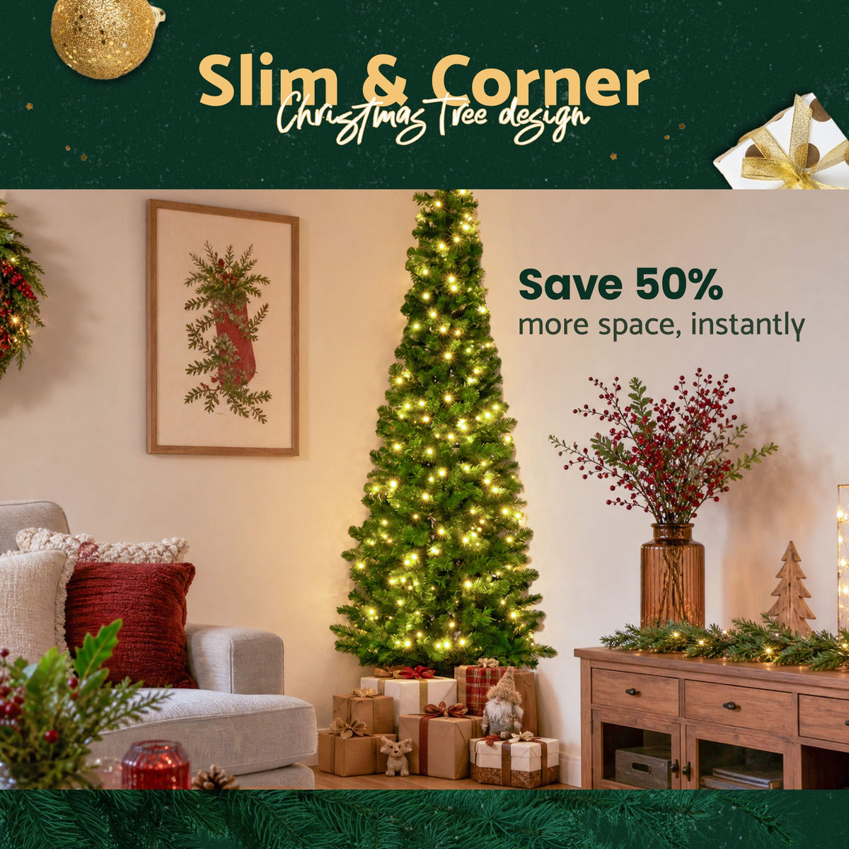 Jingle Jollys 2.4m Pre-Lit Corner Christmas Tree - view 7