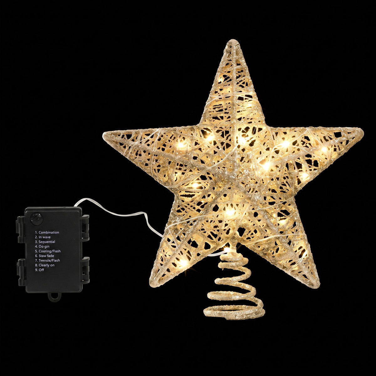 Jingle Jollys 3D Gold Tree Topper Star - 20 Warm LED