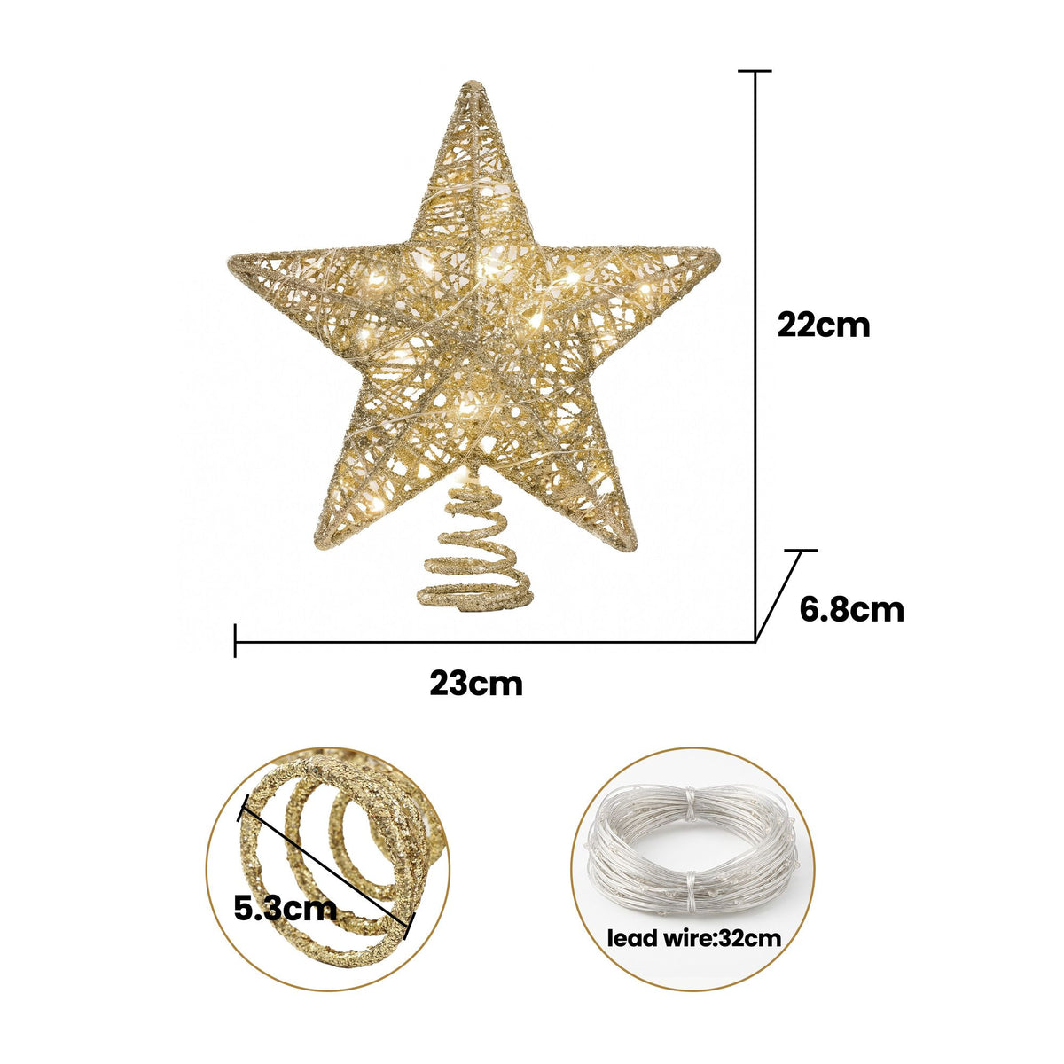 Jingle Jollys 3D Gold Tree Topper Star - 20 Warm LED - view 2