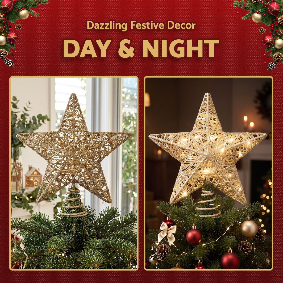 Jingle Jollys 3D Gold Tree Topper Star - 20 Warm LED - view 5