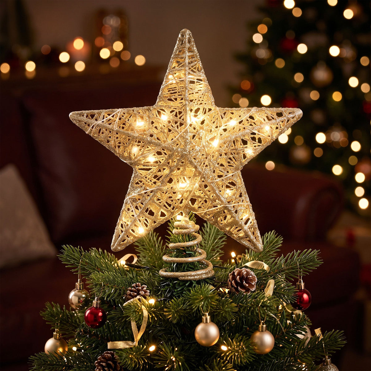 Jingle Jollys 3D Gold Tree Topper Star - 20 Warm LED - view 10