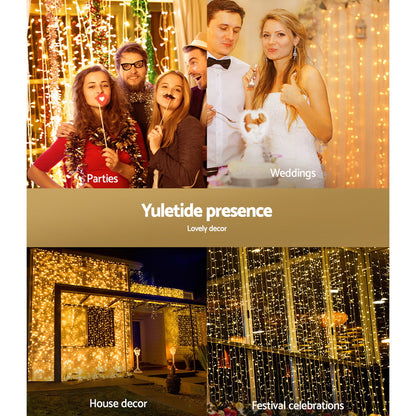 Jingle Jollys Christmas Curtain Lights 600 LED Warm White 6m x 3m 8 Modes