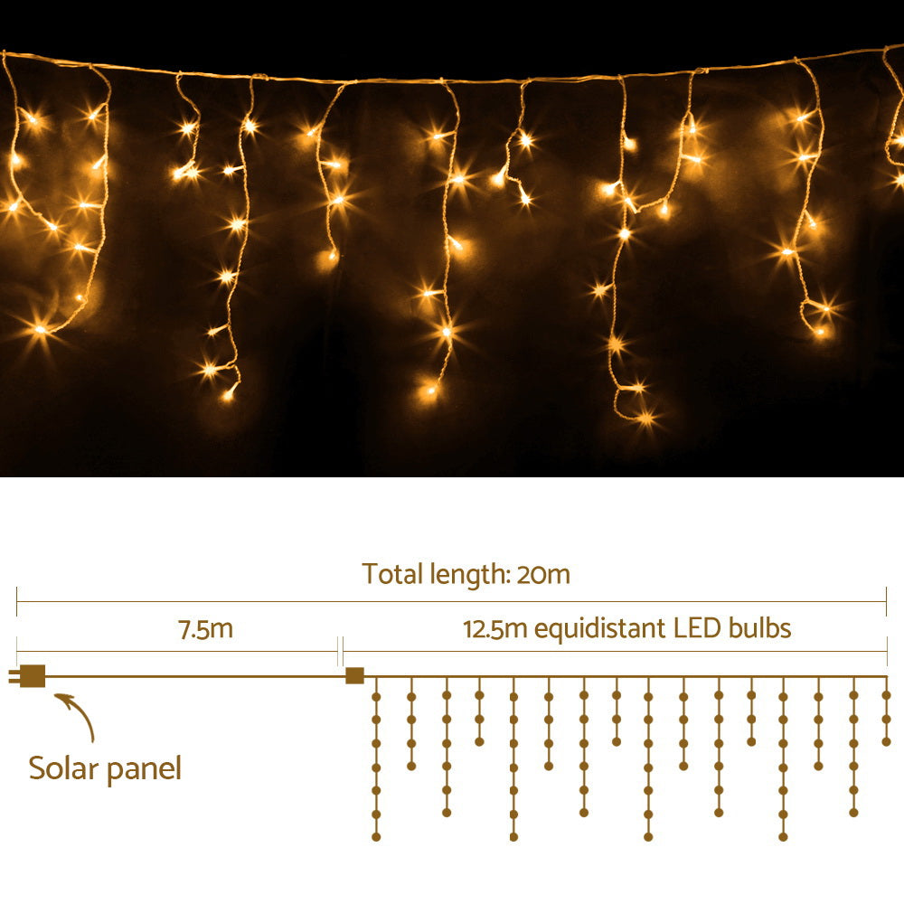 Jingle Jollys Solar Icicle Christmas Lights 500 LED Warm White 12.5m 100 Drops