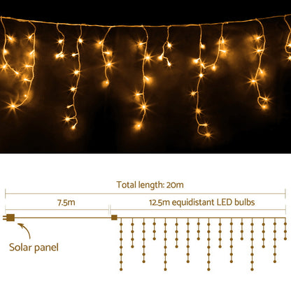 Jingle Jollys Solar Icicle Christmas Lights 500 LED Warm White 12.5m 100 Drops