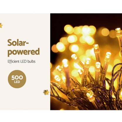 Jingle Jollys Solar Icicle Christmas Lights 500 LED Warm White 12.5m 100 Drops
