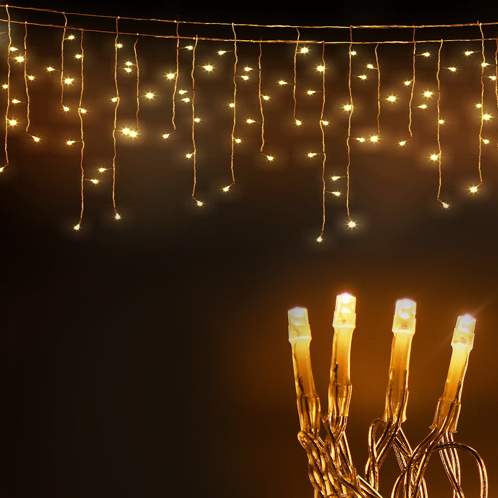 Jingle Jollys Solar Icicle Christmas Lights 500 LED Warm White 12.5m 100 Drops