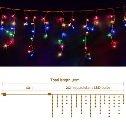 Jingle Jollys Icicle Christmas Lights 800 LED Multicolour 20m 160 Drops 8 Modes