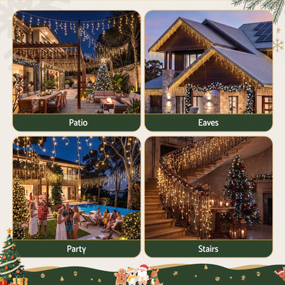20M Christmas Lights Icicle Light 800 LED Warm White Decor Jingle Jollys